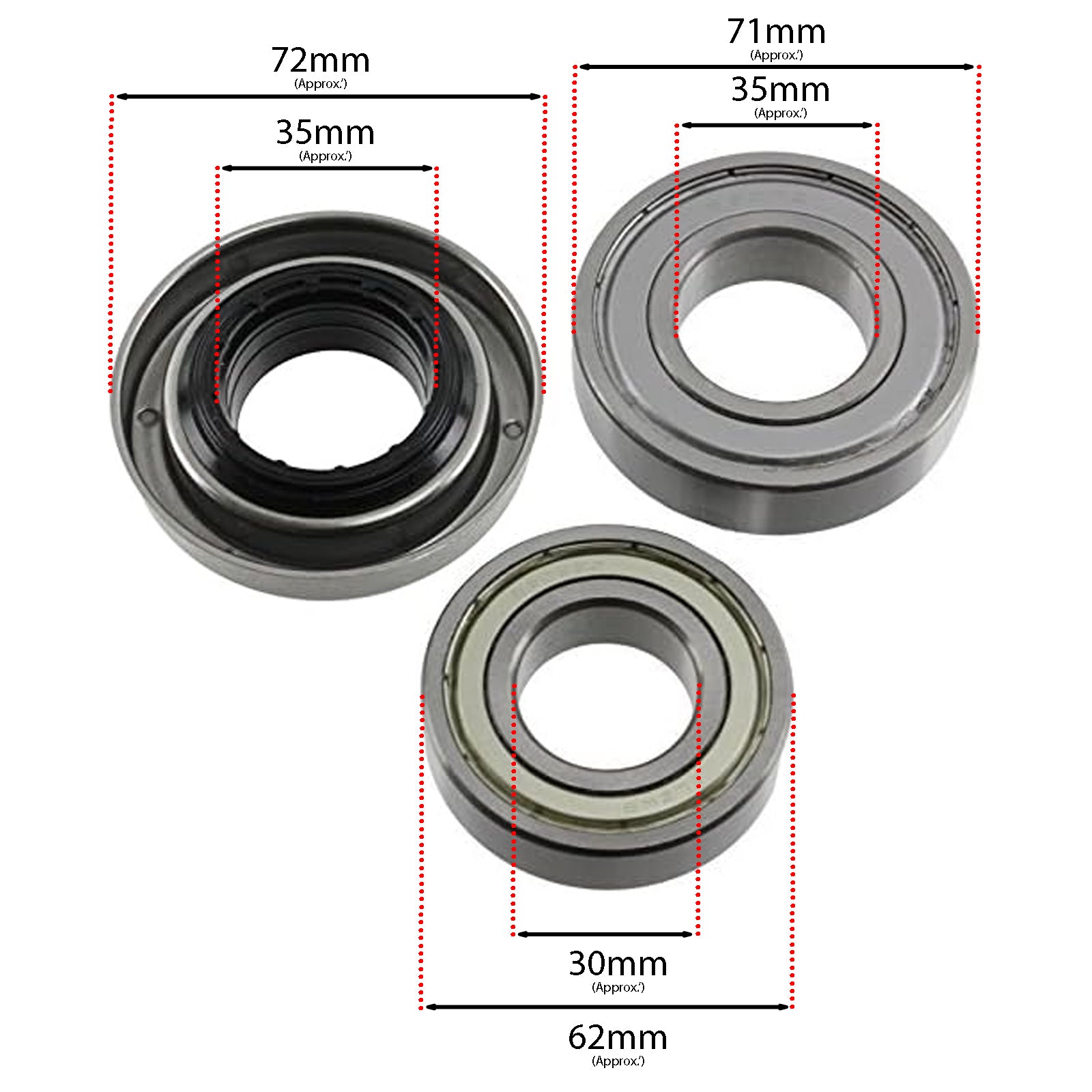 Drum Bearing & Seal Kit for Indesit Washing Machines (35mm)