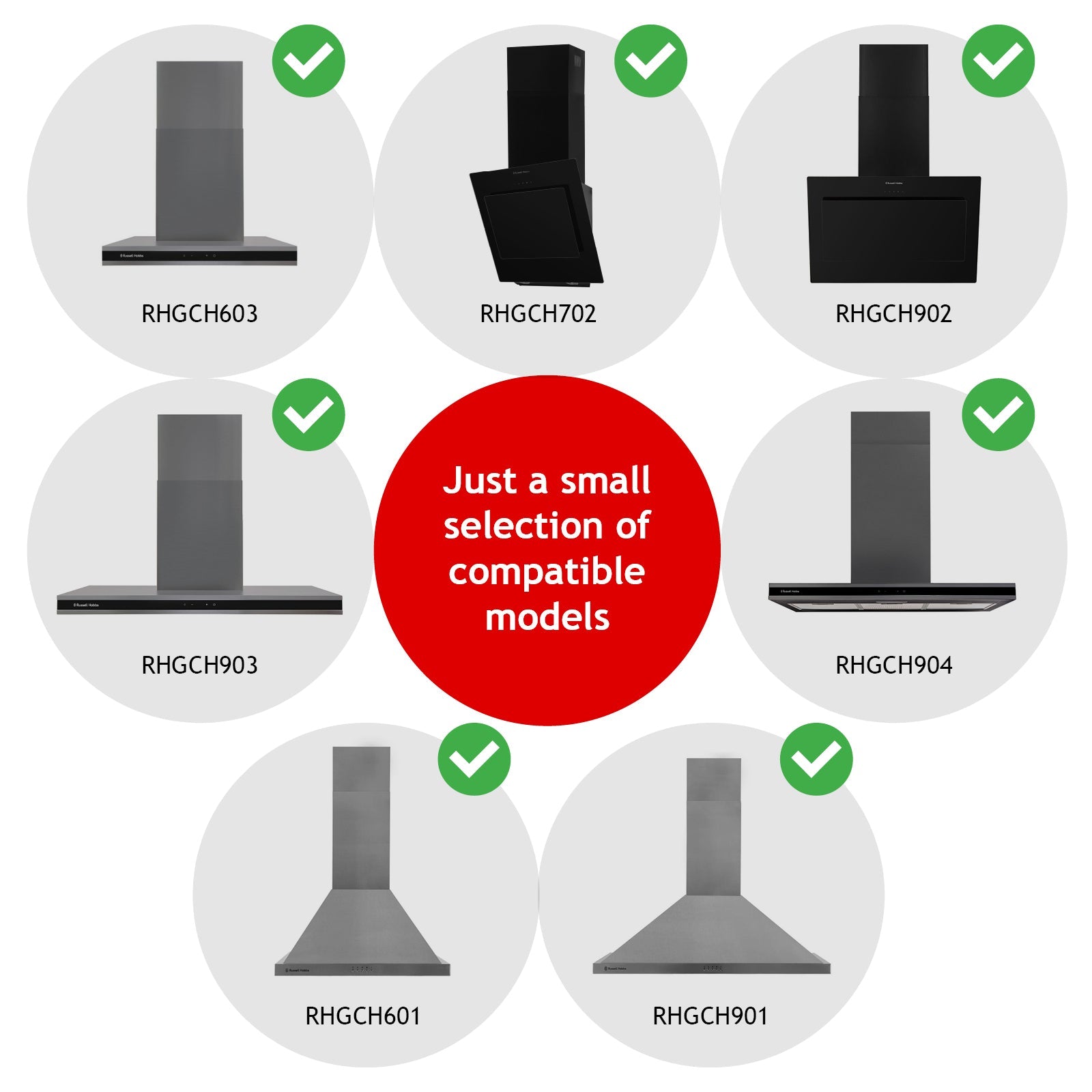 Cooker Hood Charcoal Filters Compatible for Russell Hobbs RHGCH601, RHGCH901, RHGCH702B-M, RHGCH902B-M, RHGCH603DS, RHGCH903DS, RHICH904DB (Pack of 2) G3000024