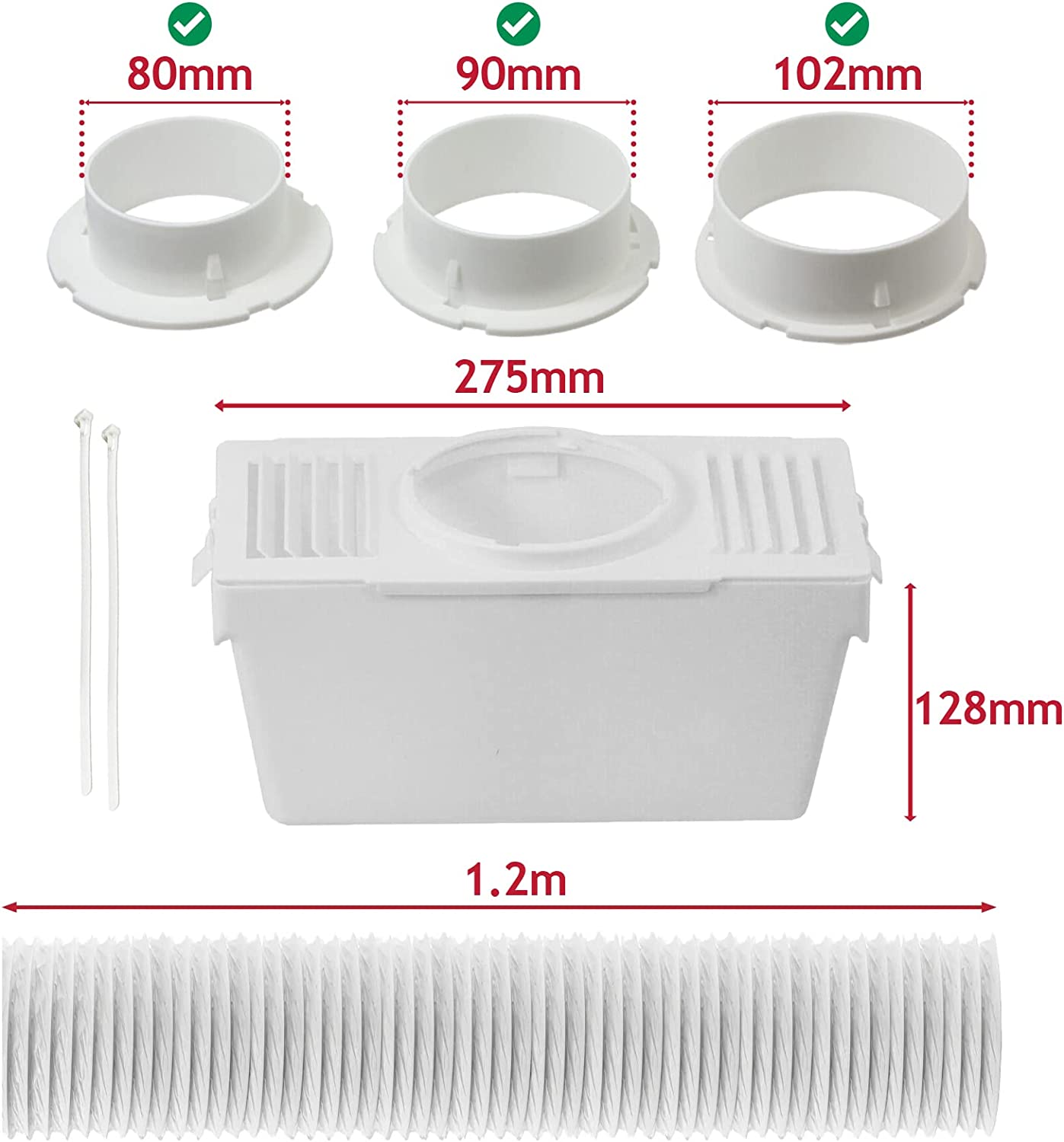 Universal Vent Hose Condenser Kit with 3 x Adapters for Tumble Dryer (1.2m)