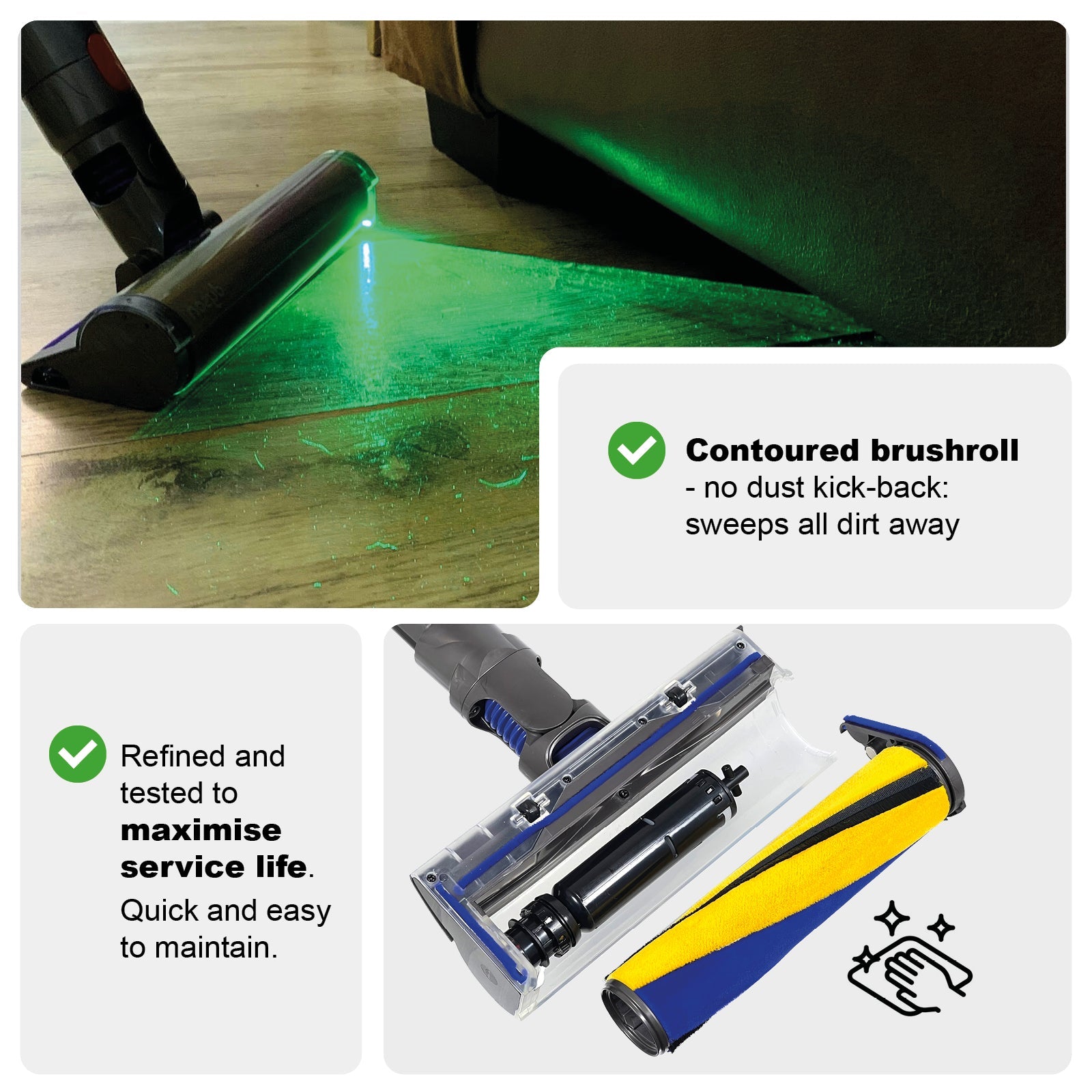 Soft Roller Brush Head for Dyson V7 V8 V10 V11 V15 Hard Floor Dirt Detect Laser