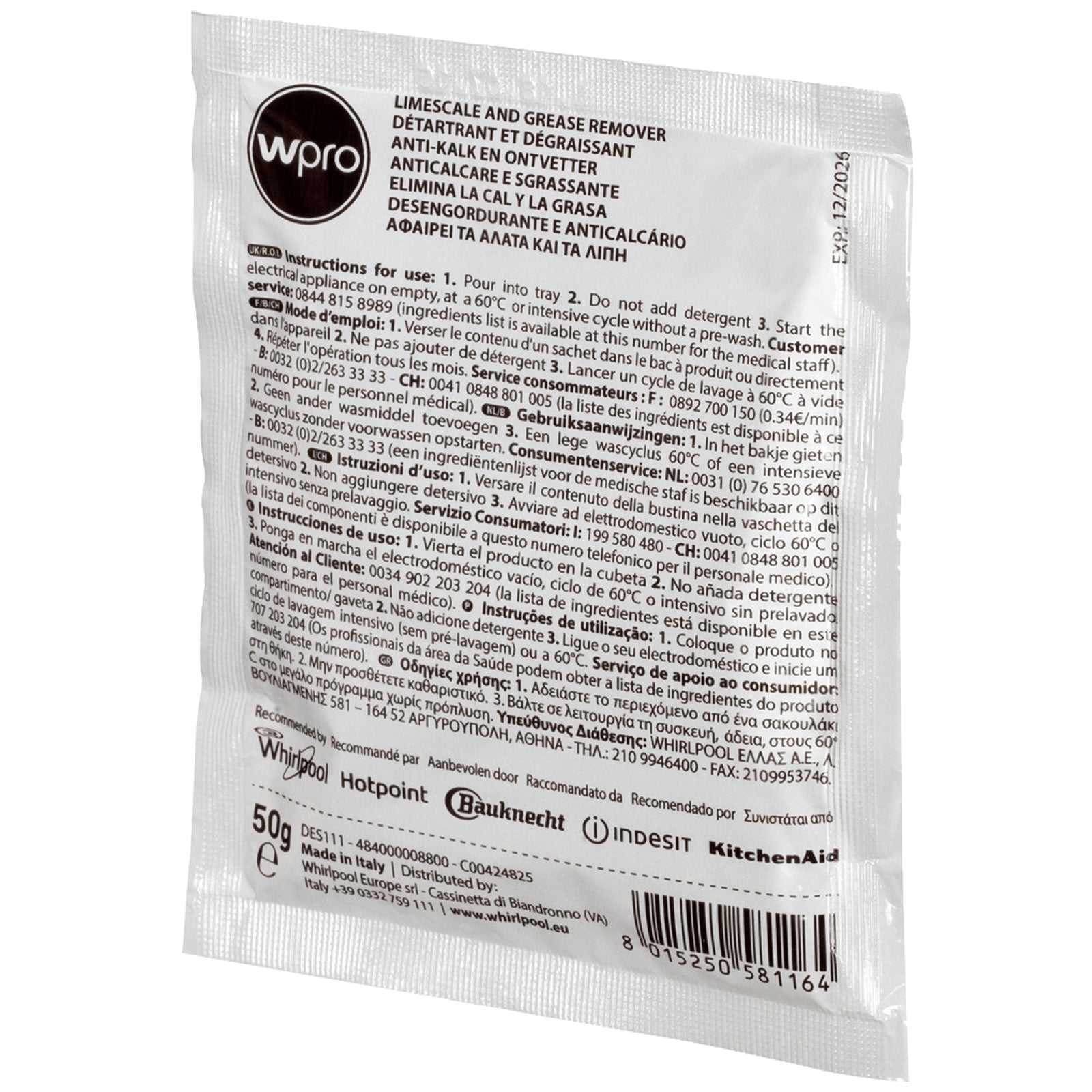 Universal Limescale & Grease Remover Washing Machine Dishwasher Pack of 12 C00424828