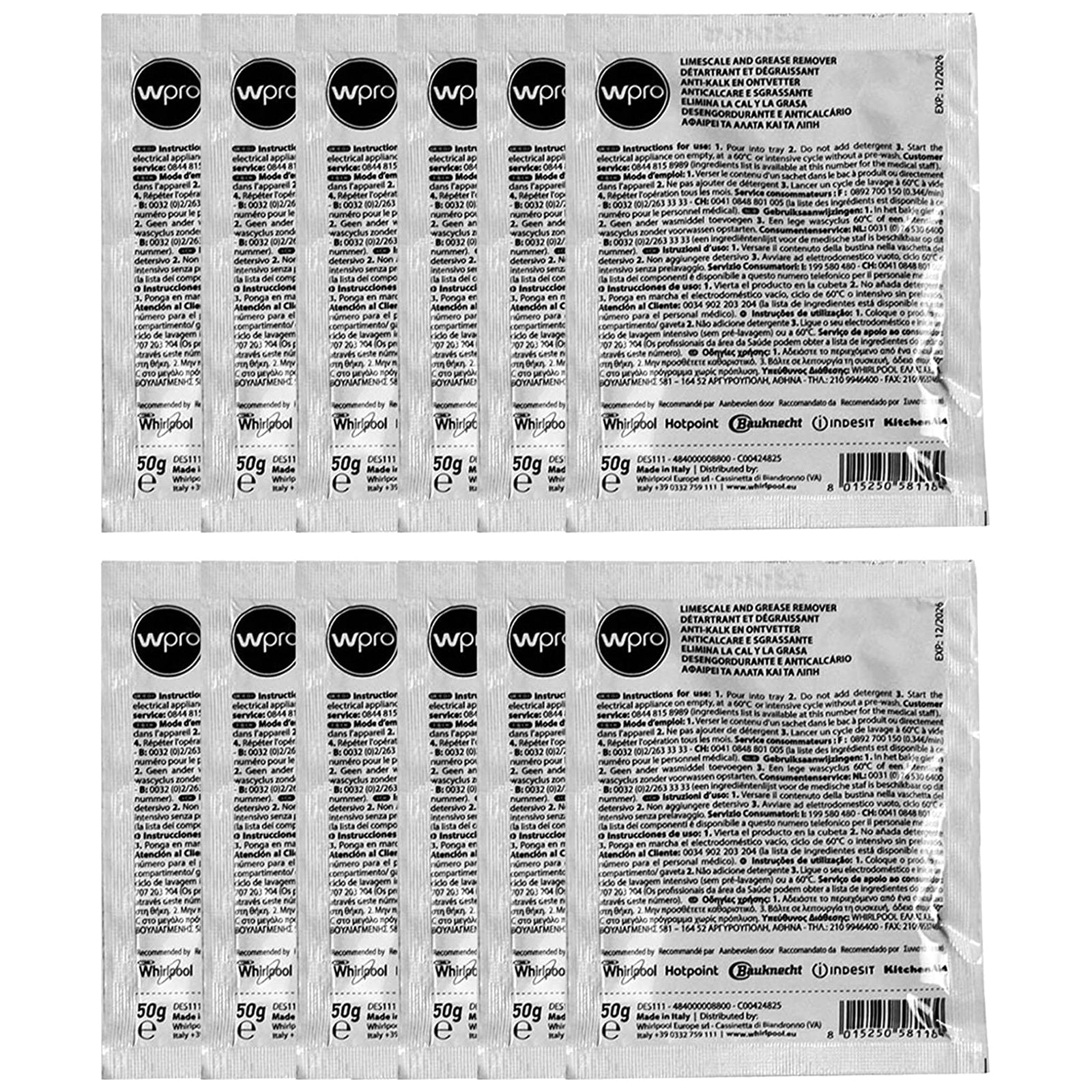 Universal Limescale & Grease Remover Washing Machine Dishwasher Pack of 12 C00424828