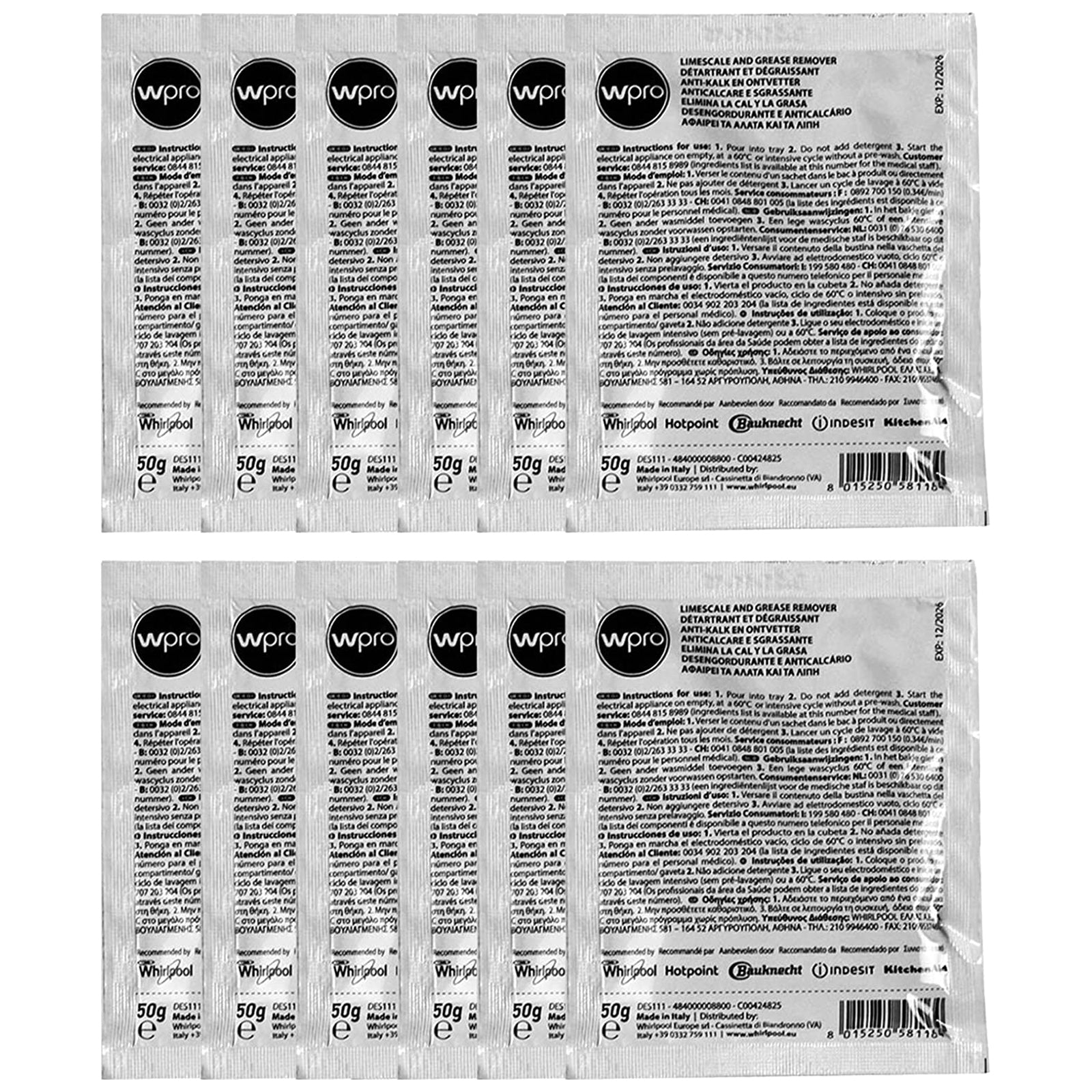 Universal Limescale & Grease Remover Washing Machine Dishwasher Pack of 12 C00424828