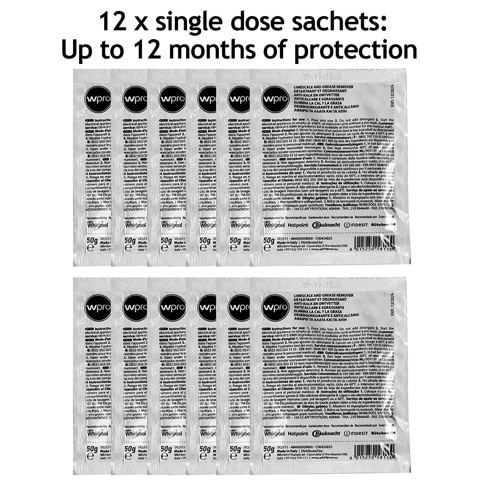 Universal Limescale & Grease Remover Washing Machine Dishwasher Pack of 12 C00424828