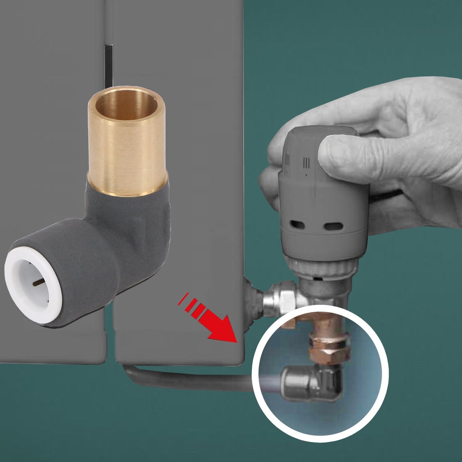 Radiator Valve Reducing Elbow Stem Compression 15mm x 10mm Pushfit Anthracite