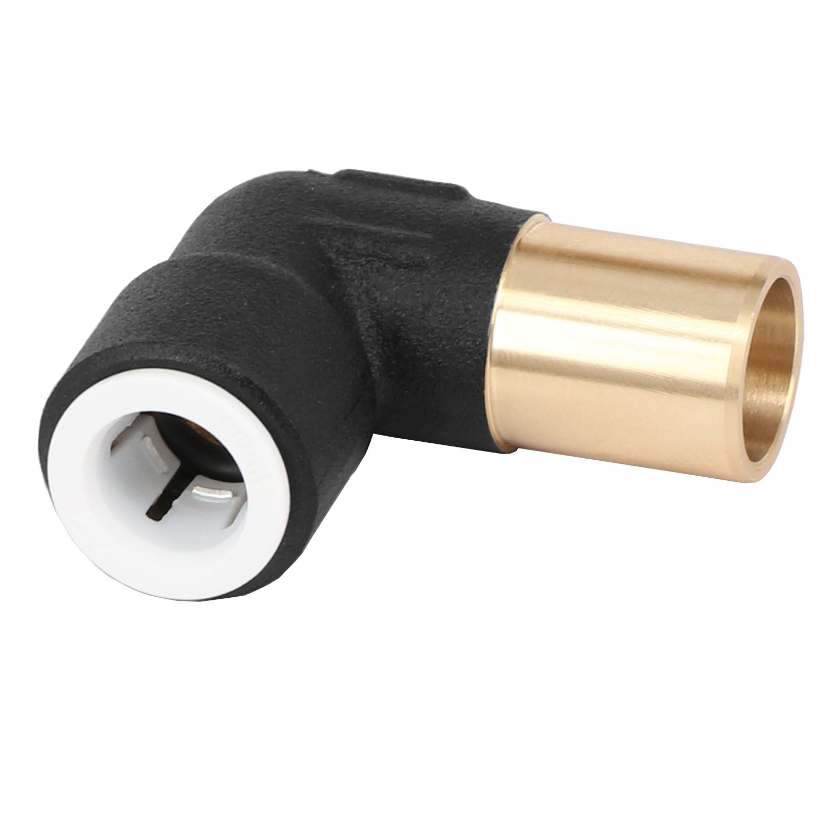 Radiator Valve Reducing Elbow Stem Compression 15mm x 10mm Pushfit Black 2 x Valves