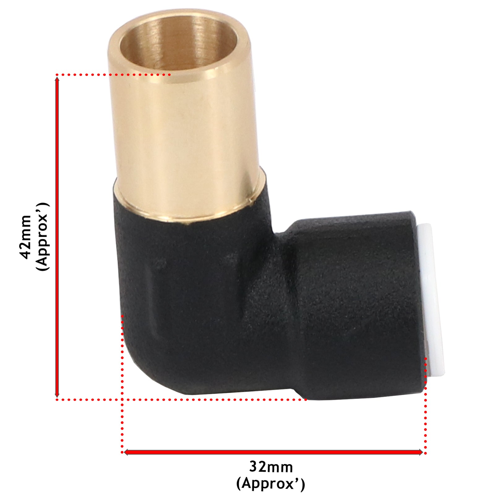 Radiator Valve Reducing Elbow Stem Compression 15mm x 10mm Pushfit Black 2 x Valves