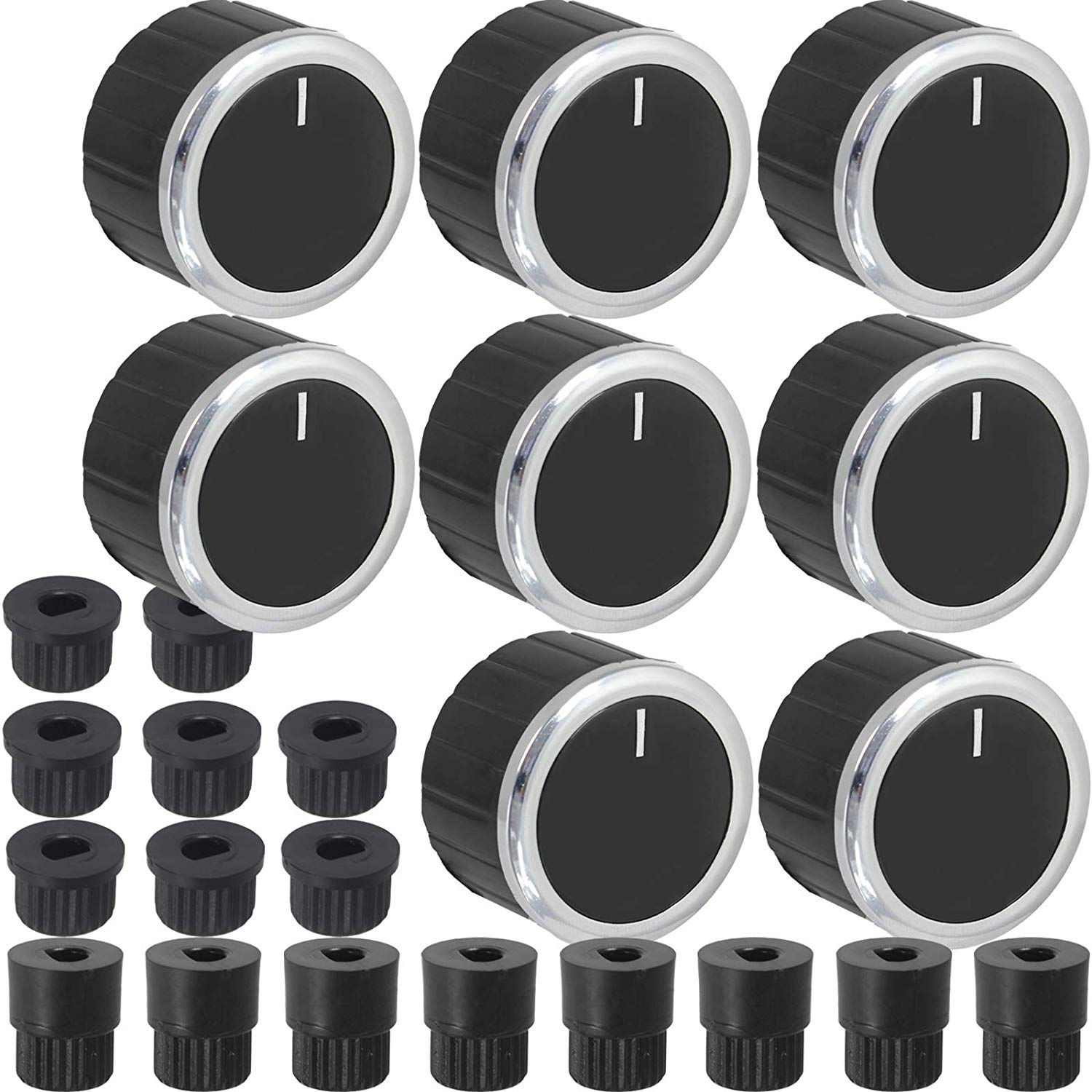 Universal Oven Switch Knob + Adaptors Set for Cooker Grill Hob Black x 8