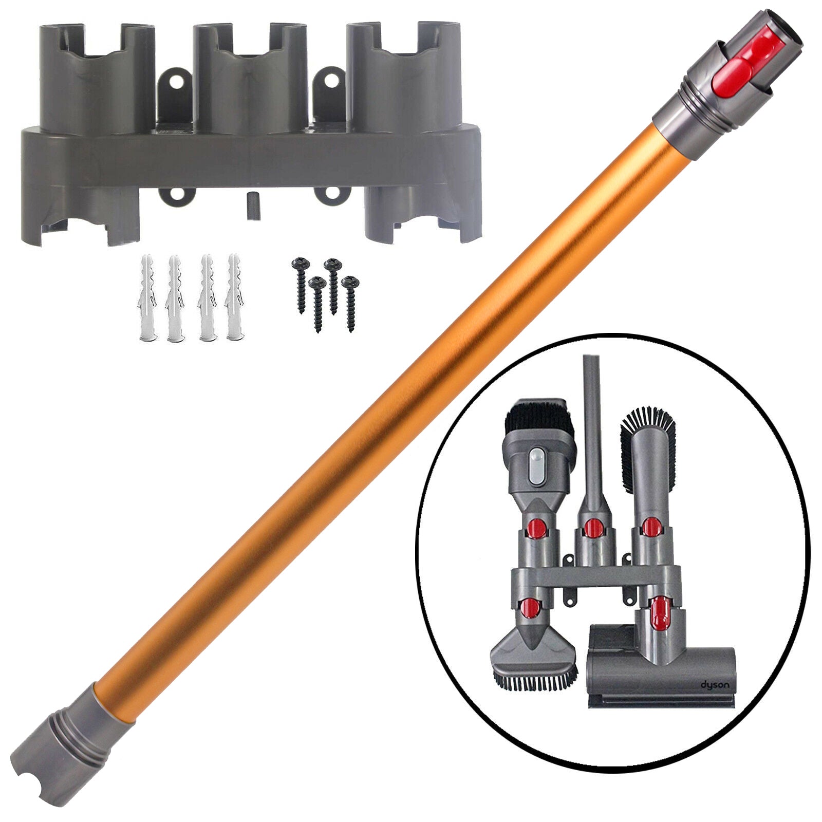 Orange Rod Wand Tube Pipe for Dyson V10 SV12 Vacuum + Wall Mount Tool Holder Rack