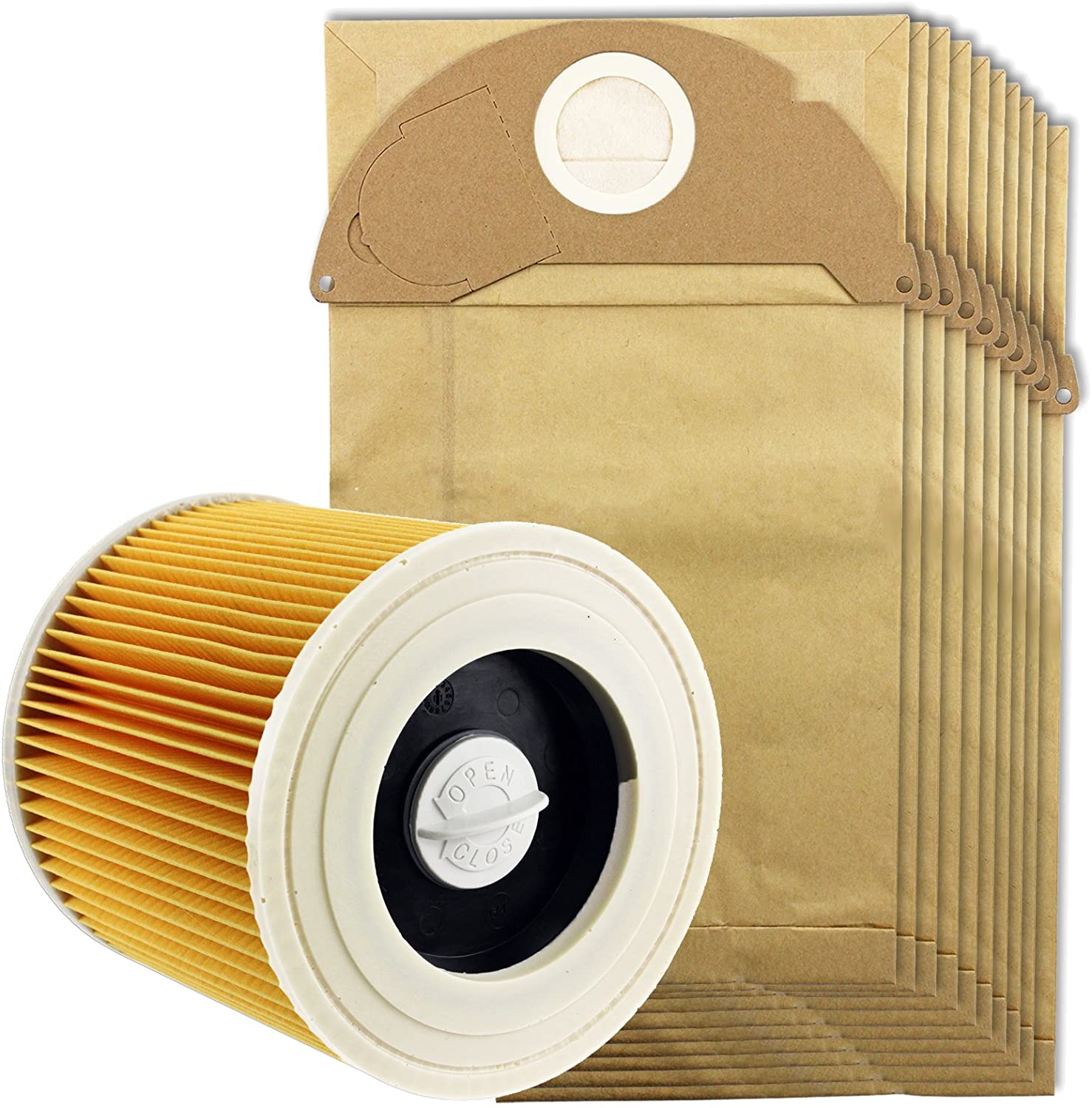 Dust Bags for KARCHER A2204 A2234PT A2534 Wet & Dry Vacuum Cleaner (Filter + 10 Bags)