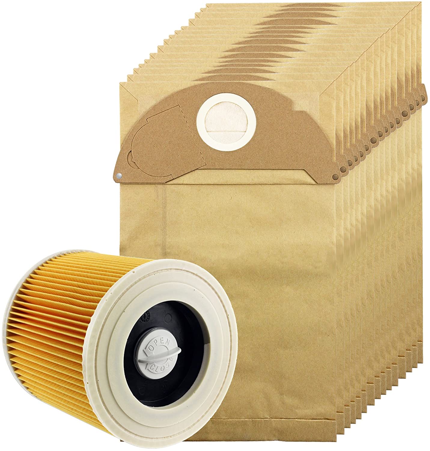 Dust Bags for KARCHER A2204 A2234PT A2534 Wet & Dry Vacuum Cleaner (Filter + 15 Bags)