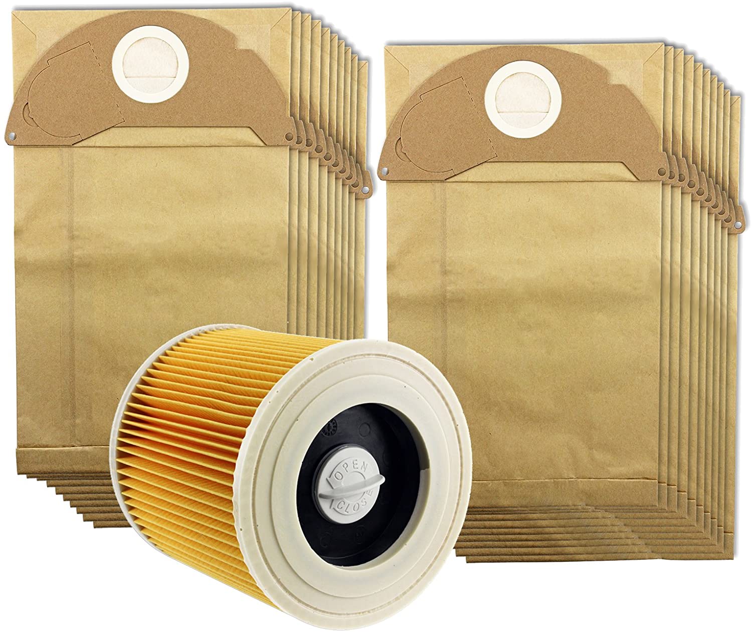 Karcher Wet & Dry Vacuum Filter Cartridge + 20 Hoover Bags MV2 A2024PT A2054