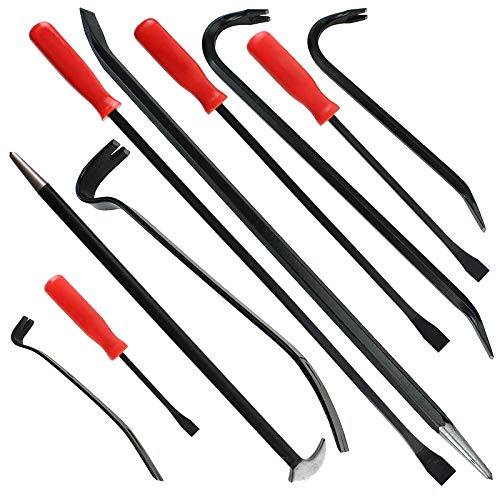 10 Piece Crowbar, Flat Pry & Long Wrecking Rod - Crow Bar Set