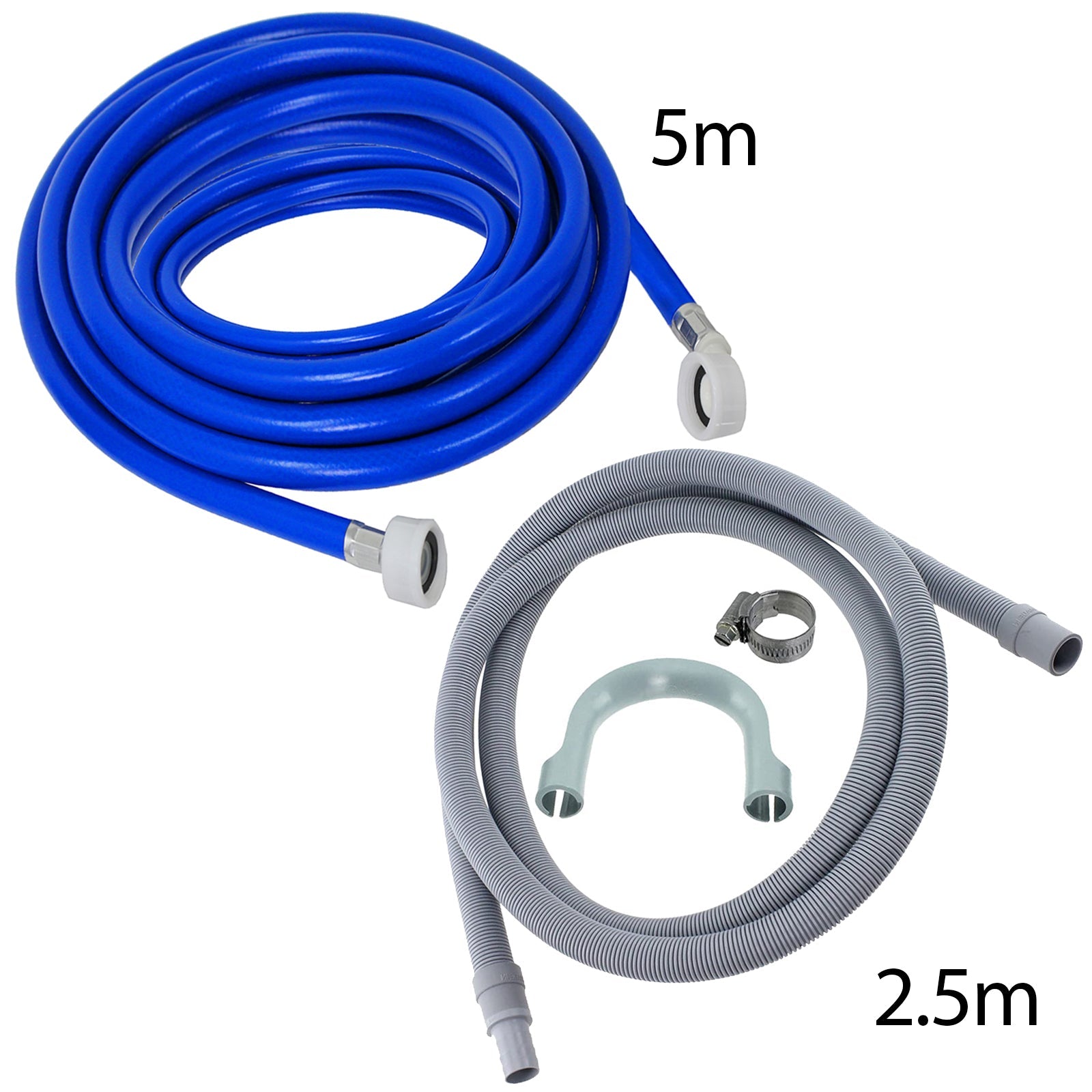 Fill Hose + Drain Hose Extension Set Universal Washing Machine & Dishwasher 2.5m + 5m