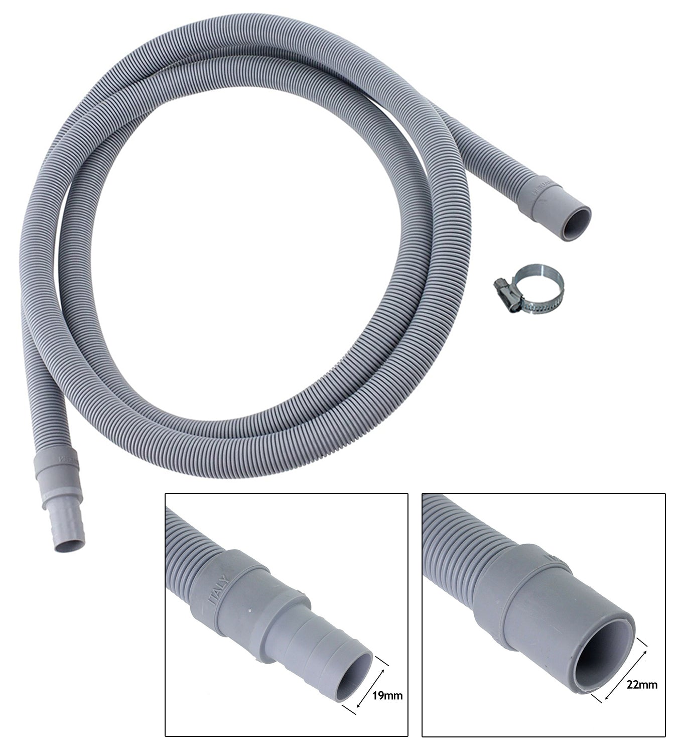 Fill Hose + Drain Hose Extension Set for BELLING STOVES NEW WORLD Washing Machine & Dishwasher 5m + 5m (+ PTFE Tape)