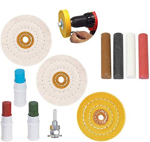 7 PC Metal Cleaning, Polishing & Buffing Kit for Drill + 4 Piece Compound Set