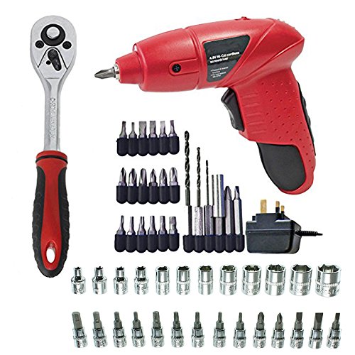 27 Piece 1/4" Ratchet Wrench Socket + Mini Cordless Electric Screwdriver Drill Tool Bits