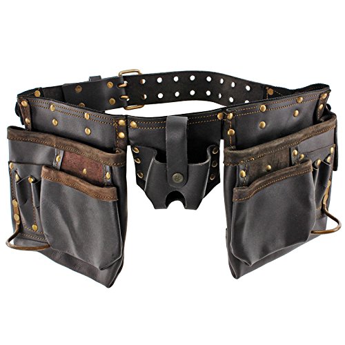 Oil Tanned Double Leather Tool Belt 12 Pocket Joiners Nails Pouch