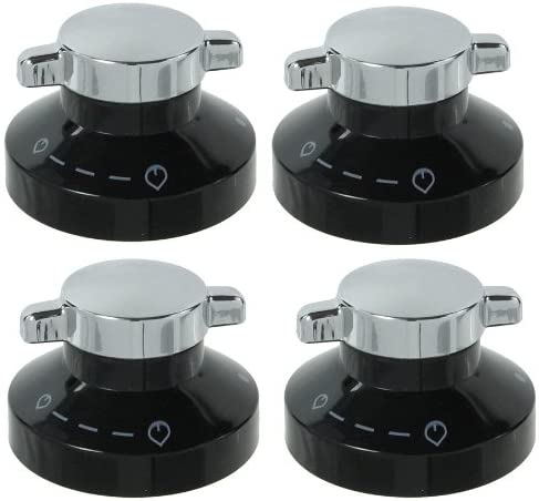 Belling New World Stoves Control Knob Dial for Cooker Hob (Black / Silver, Pack of 4 x Knobs) 081880326