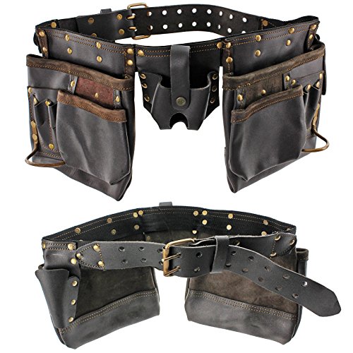 Oil Tanned Double Leather Tool Belt 12 Pocket Joiners Nails Pouch.
