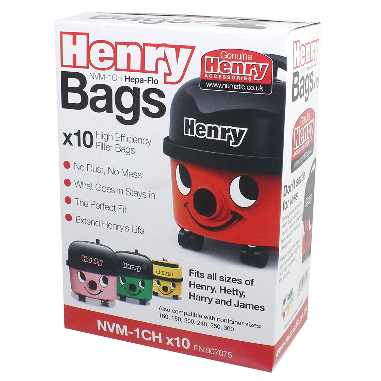 Numatic HENRY HETTY Vacuum Cleaner Hepa-Flo Dust Bags Genuine NVM-1CH 604015 907075 (Pack of 40 Bags)