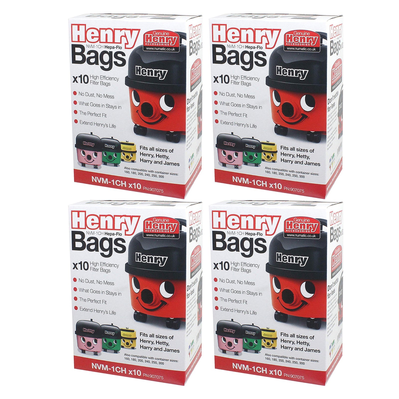 Numatic HENRY HETTY Vacuum Cleaner Hepa-Flo Dust Bags Genuine NVM-1CH 604015 907075 (Pack of 40 Bags)