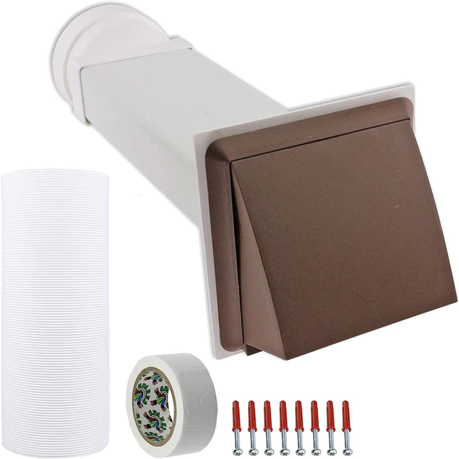 UNIVERSAL Exterior Wall Venting Kit & Extension Hose for Vented Cooker Hood Air Conditioning Tumble Dryer (5" x 3m, Brown)