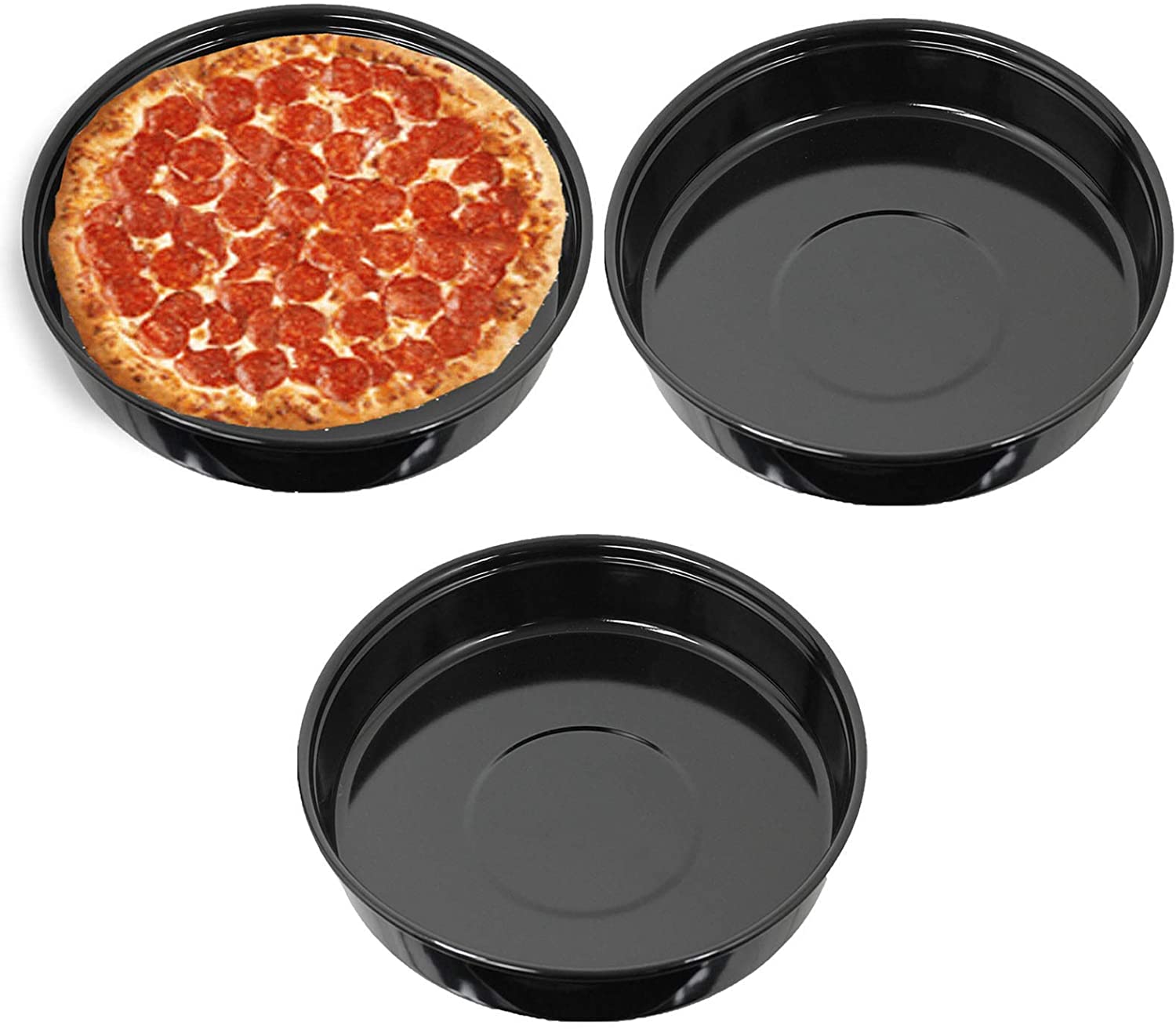 Oven Baking Roasting Tray Round Oval Tin Pan Rack Large Deep 400mm x 55mm (Pack of 3)