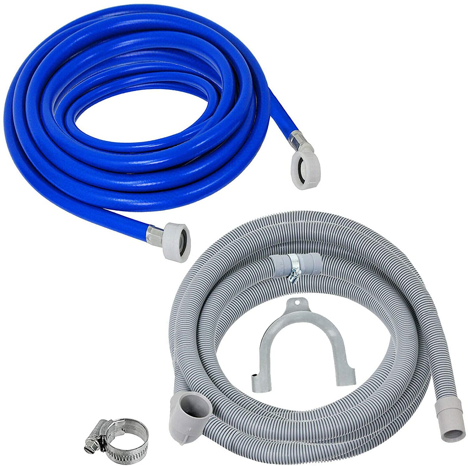 Fill Hose + Drain Hose Extension Set for BEKO BLOMBERG Washing Machine & Dishwasher 5m + 5m