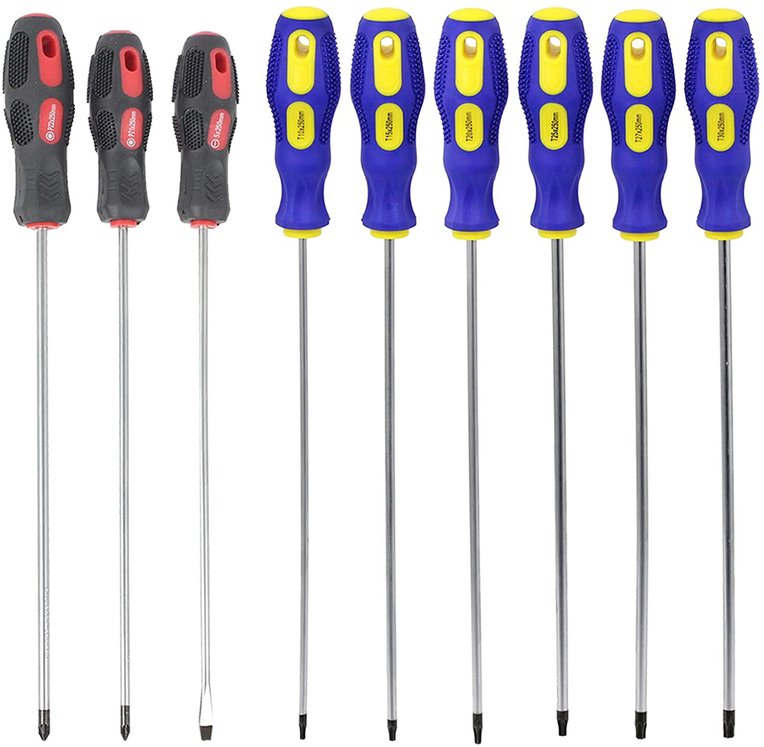 Screwdriver Set Extra Long Reach CRV Magnetic Tip Star Torx, Phillips + Flat Headed (9 Piece 360mm)