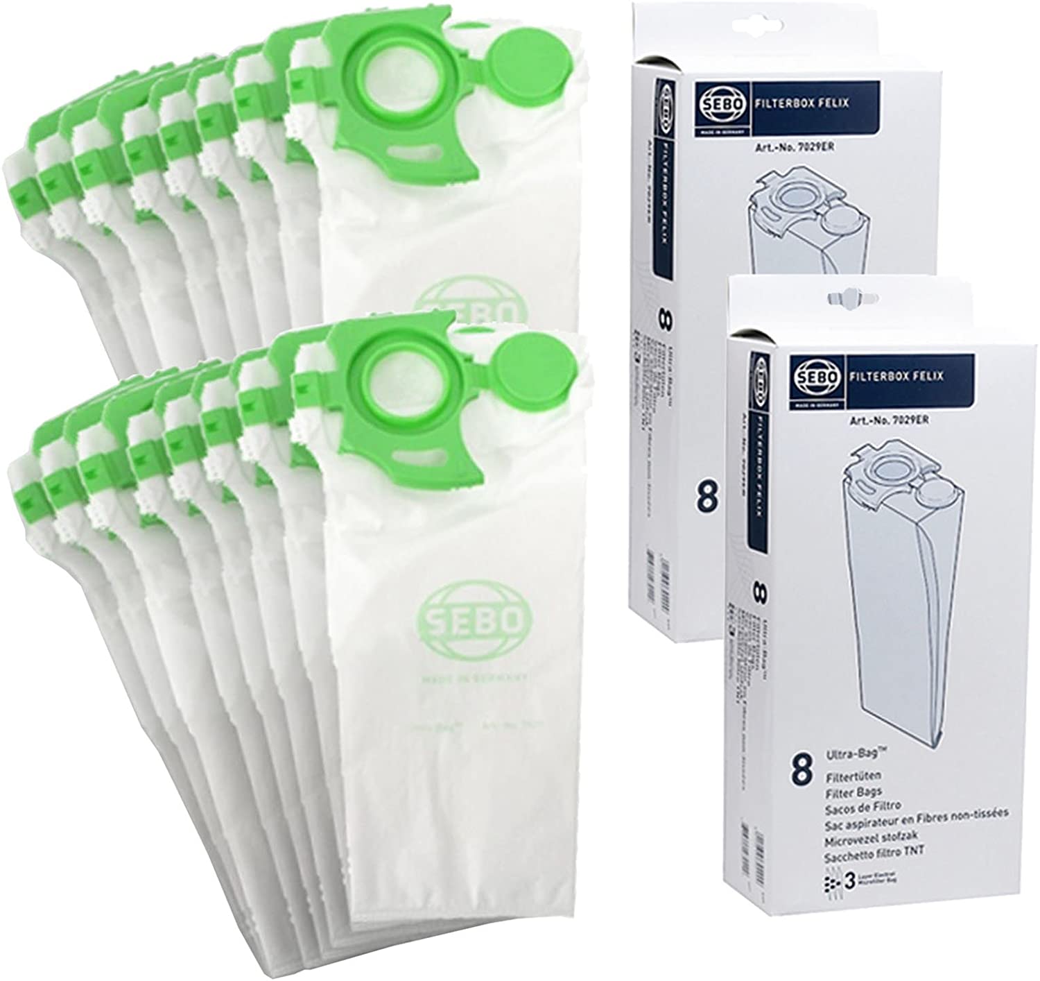SEBO Vacuum Cleaner Dust Bags Genuine Felix UltraBag 7029ER (Pack of 16) + 20 Fresheners