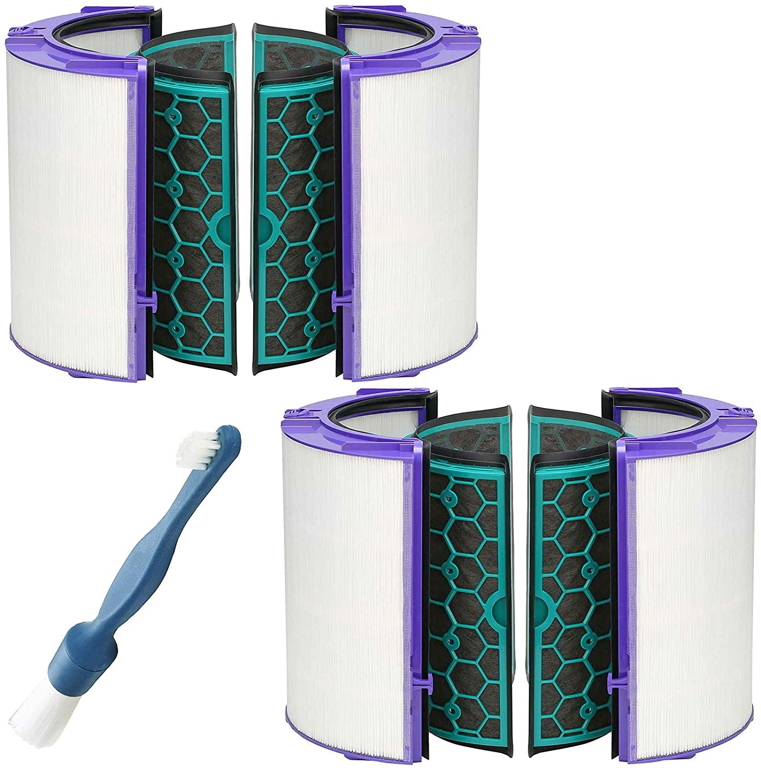 HEPA + Carbon Filter Kit for DYSON 360˚ Glass Activated Carbon Pure Cool DP04 HP04 TP04 Air Purifying Tower Fan (Pack of 2) + Cleaning Brush
