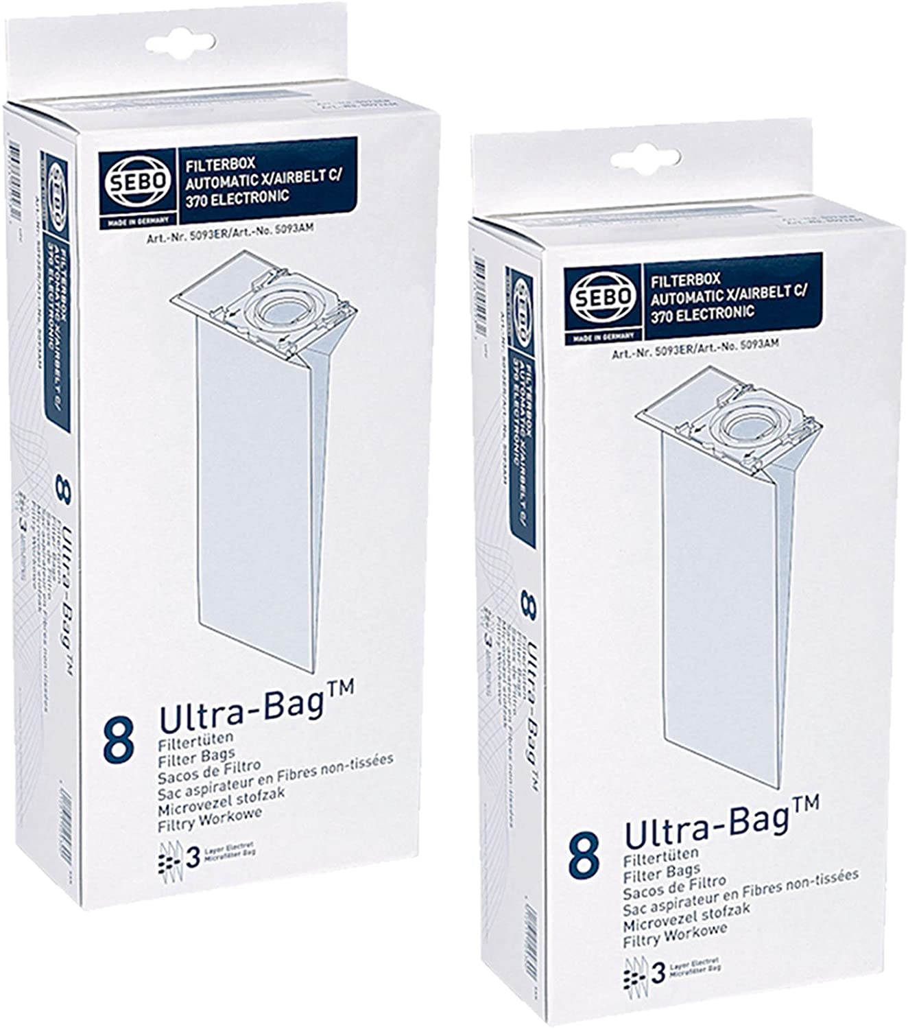 Sebo Vacuum Cleaner Ultra Dust Bags 5093ER - Automatic X Airbelt C Pack of 16