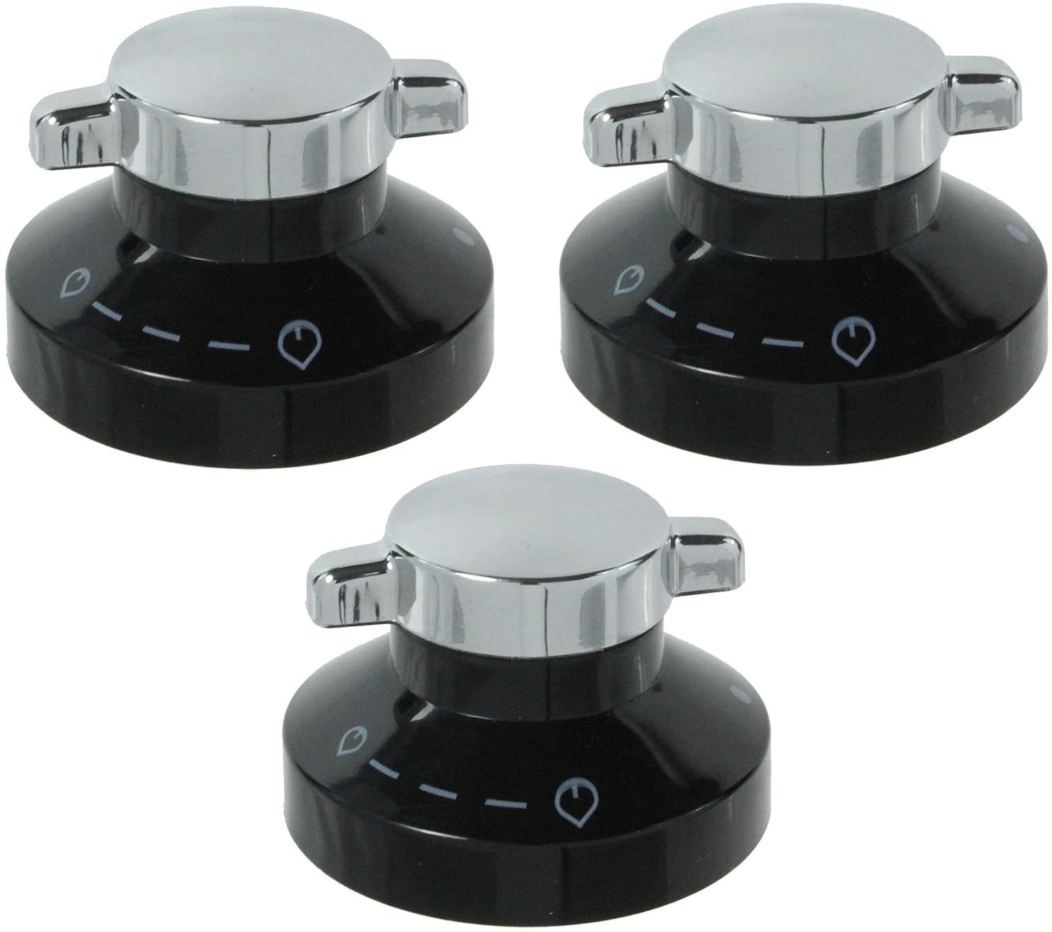 Belling New World Stoves Control Knob Dial for Cooker Hob (Black / Silver, Pack of 3 x Knobs) 081880326