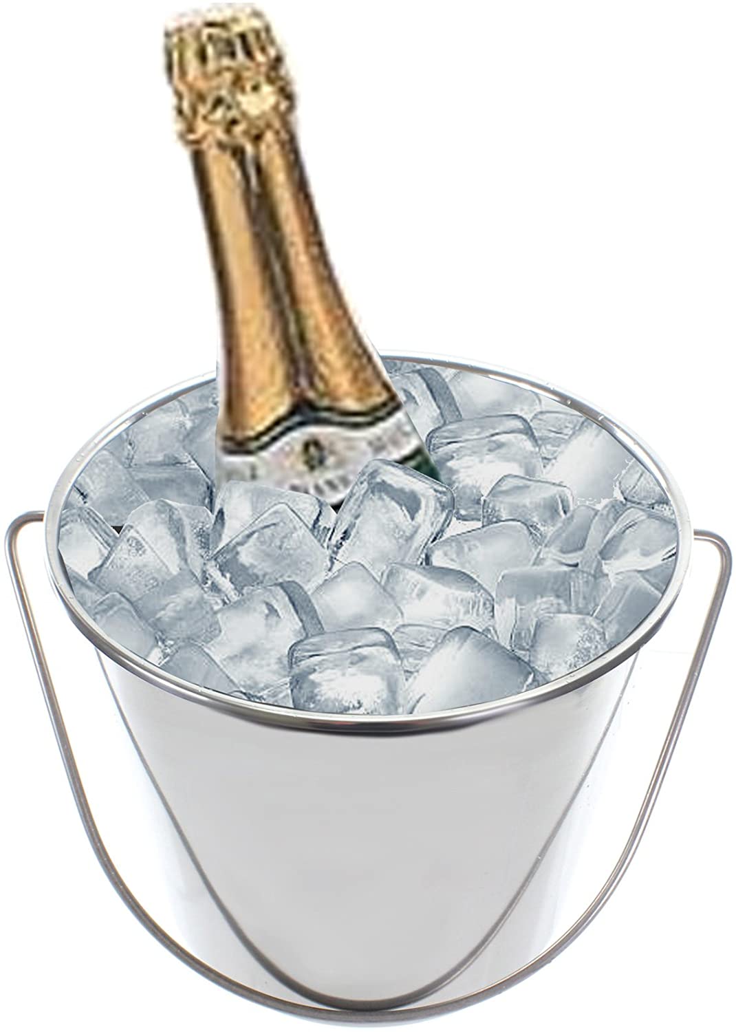 12 Litre Stainless Steel Handled Pail Bucket for Champagne & Ice (Silver, Pack of 5 Buckets)