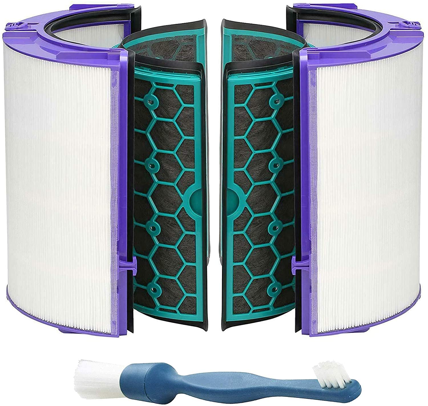 HEPA + Carbon Filter Kit for DYSON 360˚ Glass Activated Carbon Pure Cool DP04 HP04 TP04 Air Purifying Tower Fan (Pack of 2) + Cleaning Brush