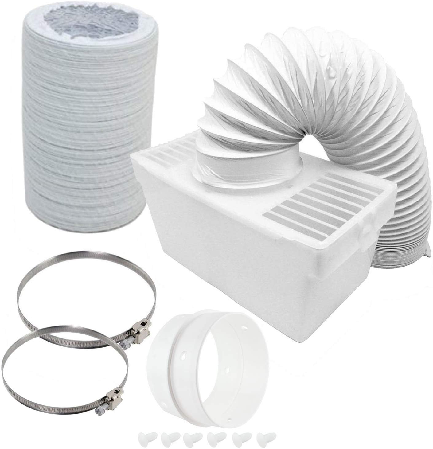 Condenser Box & Extra Long Hose Kit With Connection Ring for Logik Tumble Dryer (4" / 100mm Diameter / 6M Hose)