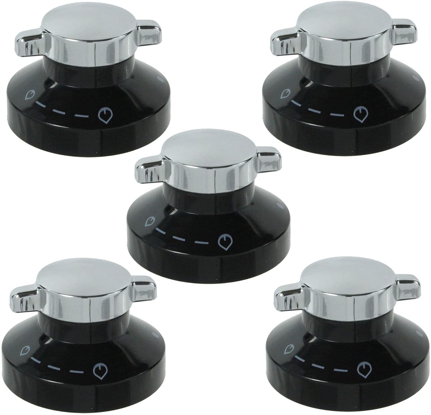 Belling New World Stoves Control Knob Dial for Cooker Hob (Black / Silver, Pack of 5 x Knobs) 081880326