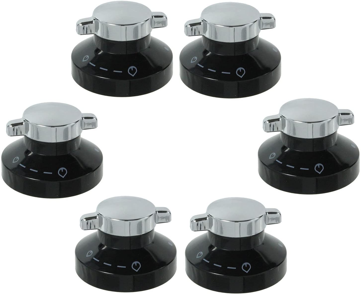 Belling New World Stoves Control Knob Dial for Cooker Hob (Black / Silver, Pack of 6 x Knobs) 081880326