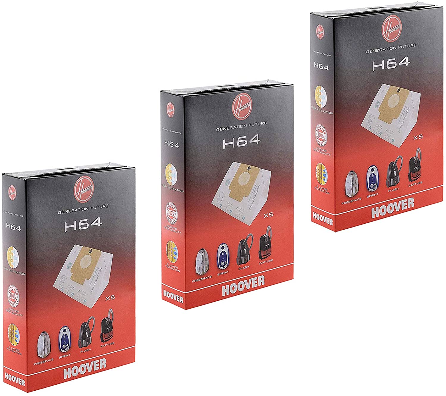 HOOVER Vacuum Cleaner H64 Dust Bag Genuine Freespace Sprint Flash Capture Cylinder 09200245 (Pack of 3)