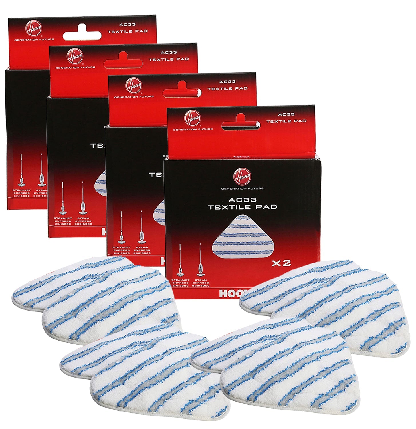 Steam Mop Pads for HOOVER SteamJet AC33 Type Textile Microfibre 35601658 (Pack of 4)