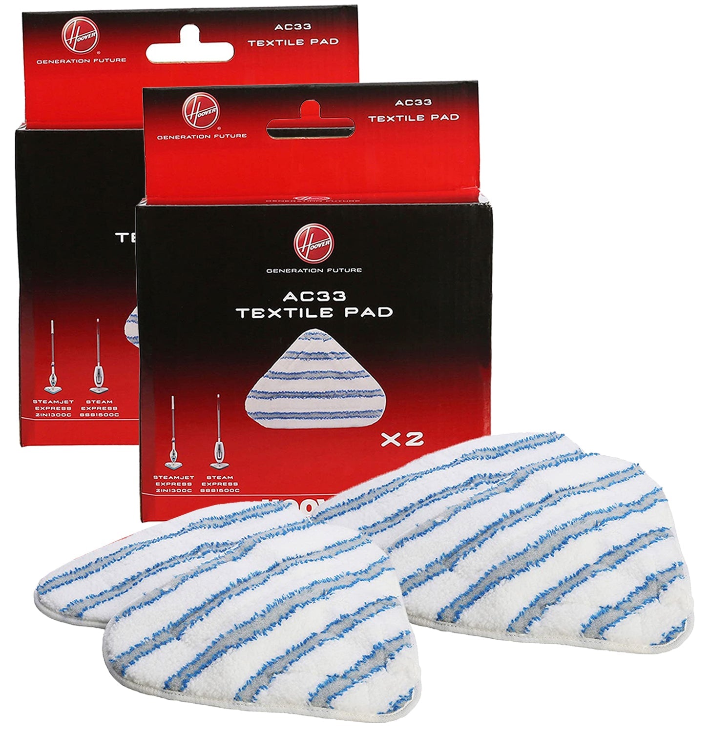 Steam Mop Pads for HOOVER SteamJet AC33 Type Textile Microfibre 35601658 (Pack of 2)