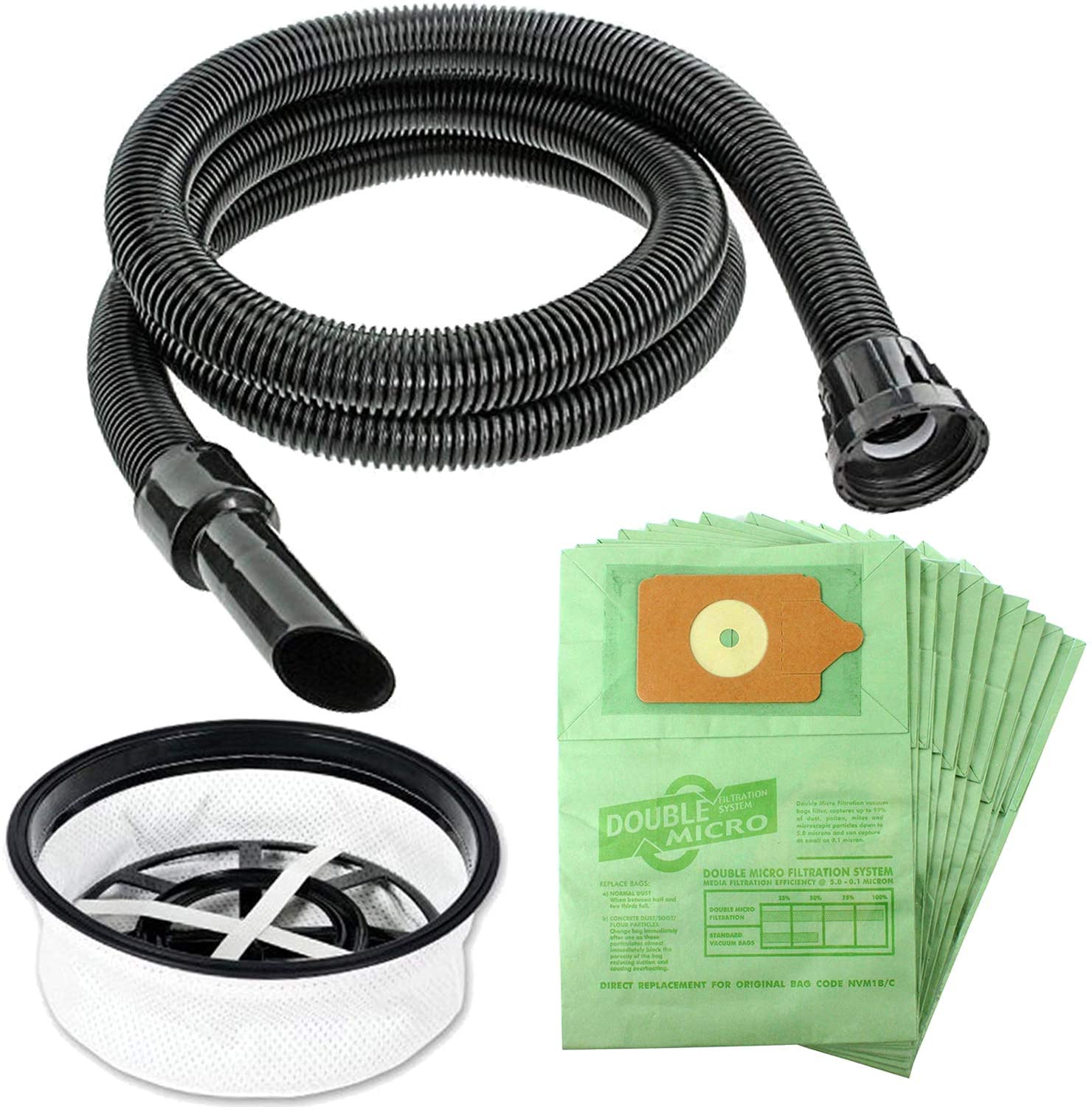 2.6m XL Hose Pipe, 10 Dust Bags & 12" Round Filter for Numatic Henry James Charles George Hoover Vacuum Cleaner
