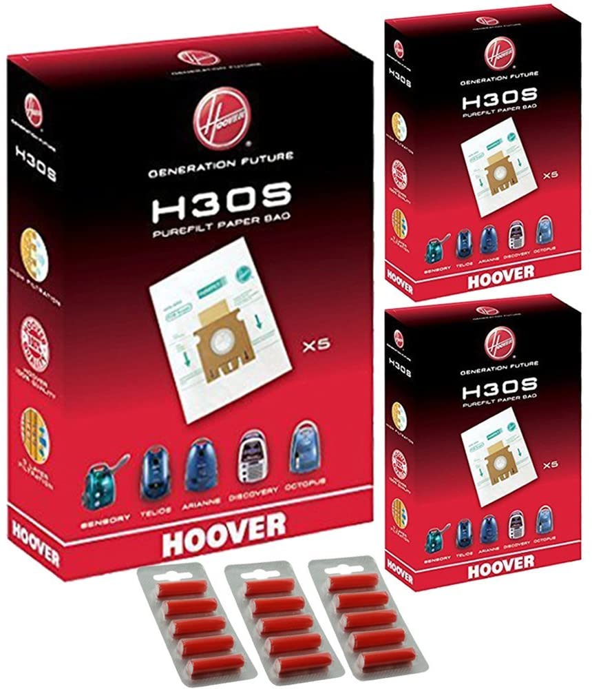 HOOVER Vacuum Cleaner H30S TELIOS ARIANNE SENSORY DISCOVERY OCTOPUS Dust Bag Genuine 09178278 (Pack of 3) + 15 Fresheners