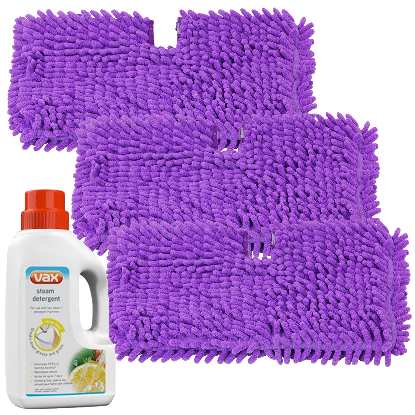 Coral Cover Pocket Pads for Shark S2901 S3455 S3501 S3502 S3601 S3701 S3901 Steam Cleaner Mop + Detergent (Pack of 3, 500ml)