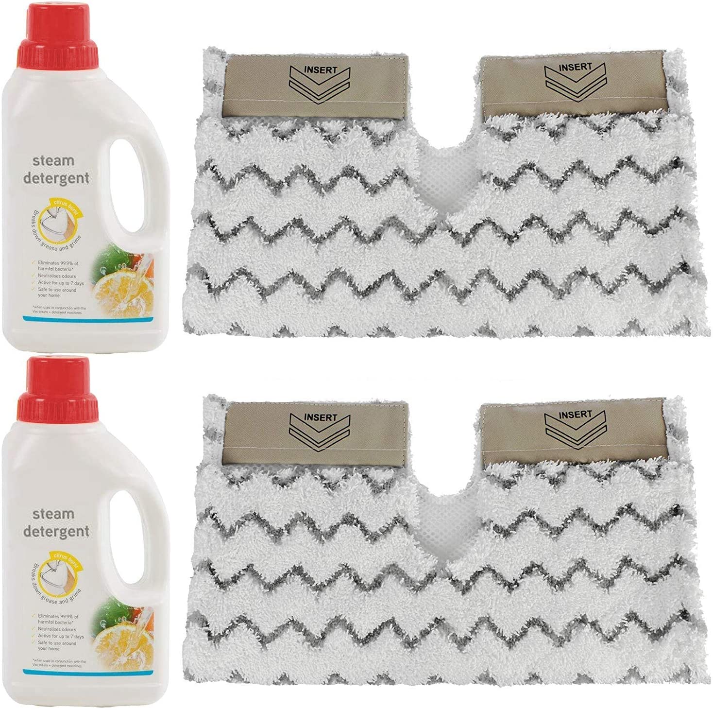Cover Pads for SHARK Steam Cleaner Mop Klik n Flip Lift Away Pro Genuis (Pack of 2) + 2 x 500ml Detergent