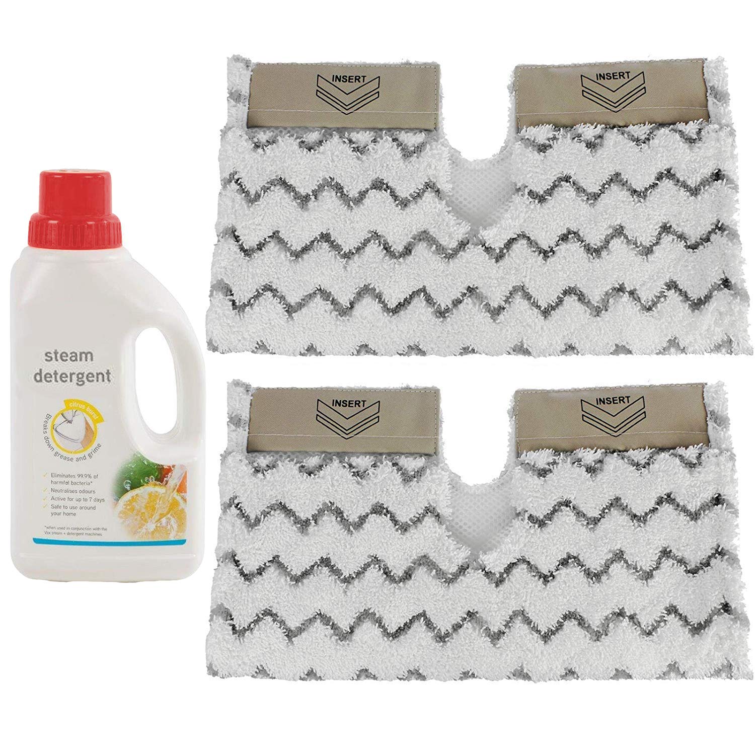 Cover Pads for SHARK Steam Cleaner Mop Klik n Flip Lift Away Pro Genuis (Pack of 2) + 500ml Detergent