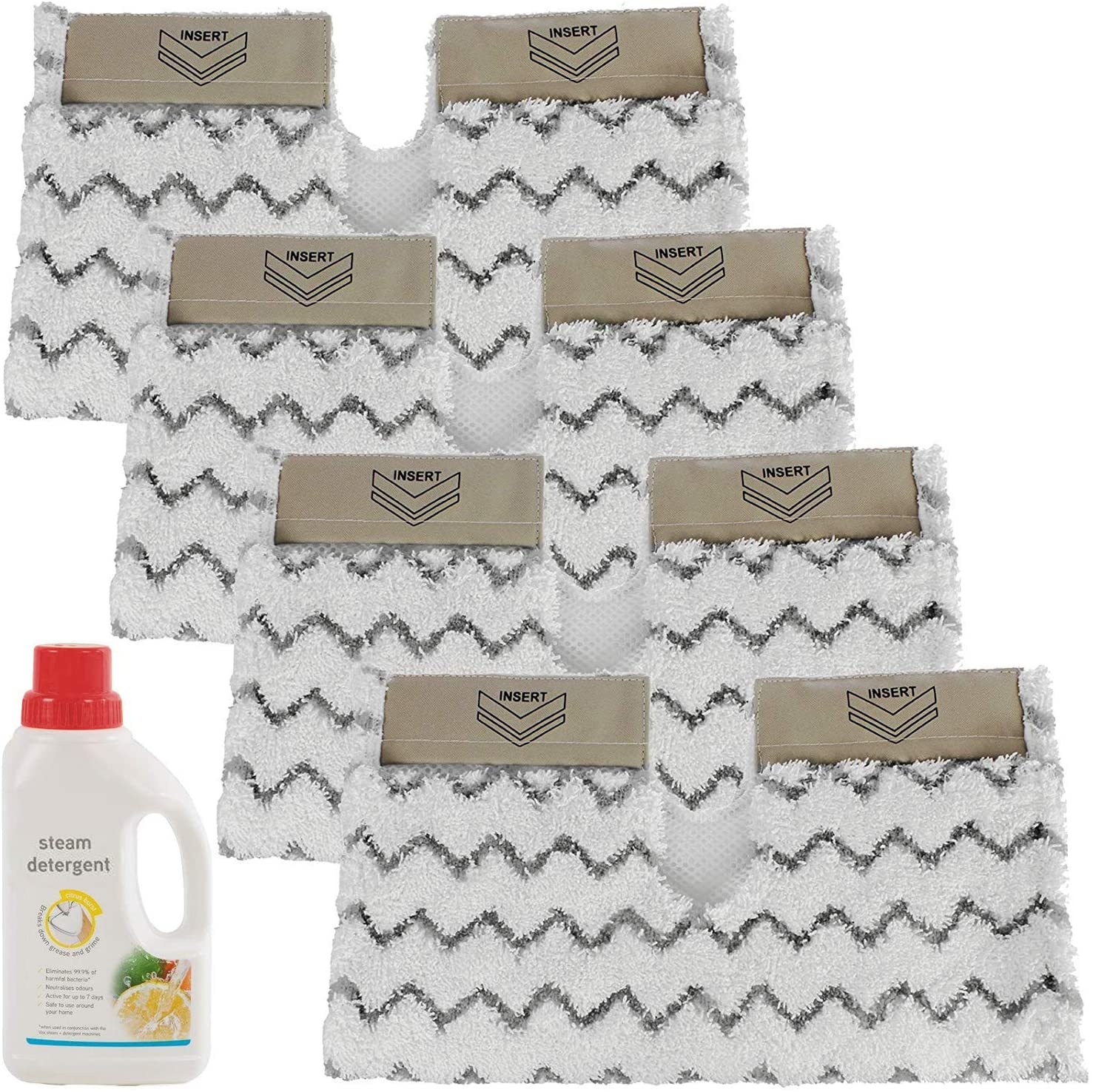 Cover Pads for SHARK Steam Cleaner Mop Klik n Flip Lift Away Pro Genuis (Pack of 4) + 500ml Detergent