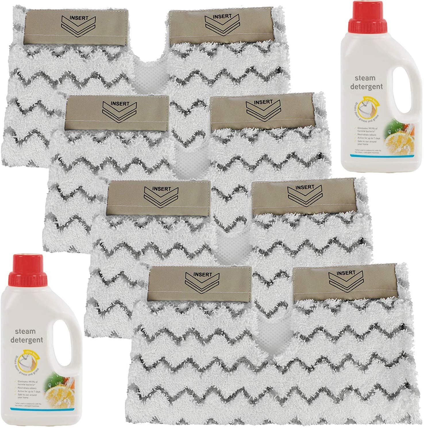 Cover Pads for SHARK Steam Cleaner Mop Klik n Flip Lift Away Pro Genuis (Pack of 4) + 2 x 500ml Detergent