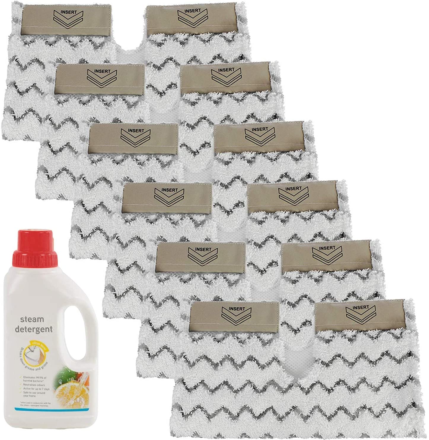 Cover Pads for SHARK Steam Cleaner Mop Klik n Flip Lift Away Pro Genuis (Pack of 6) + 500ml Detergent